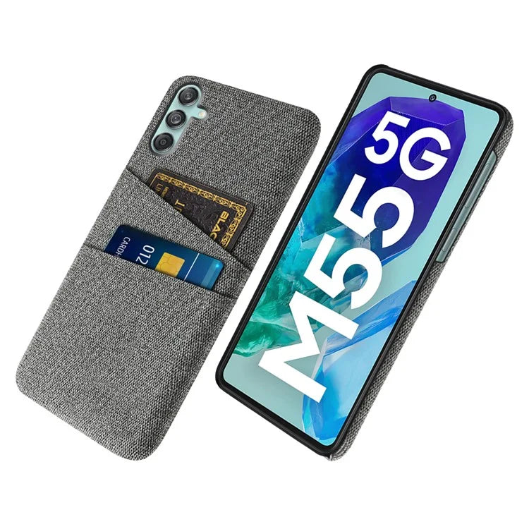 For Samsung Galaxy M55 5G / C55 5G / F55 5G Case Dual Card Slots PC+Cloth Phone Cover