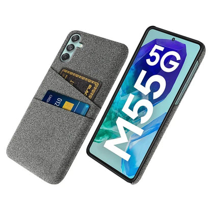 For Samsung Galaxy M55 5G / C55 5G / F55 5G Case Dual Card Slots PC+Cloth Phone Cover