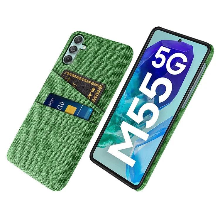 For Samsung Galaxy M55 5G / C55 5G / F55 5G Case Dual Card Slots PC+Cloth Phone Cover
