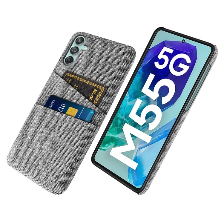 For Samsung Galaxy M55 5G / C55 5G / F55 5G Case Dual Card Slots PC+Cloth Phone Cover