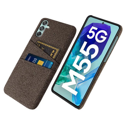 For Samsung Galaxy M55 5G / C55 5G / F55 5G Case Dual Card Slots PC+Cloth Phone Cover