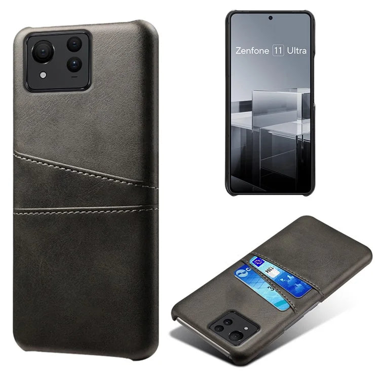 For Asus Zenfone 11 Ultra 5G Case Leather Coated PC Phone Cover with 2 Card Slots