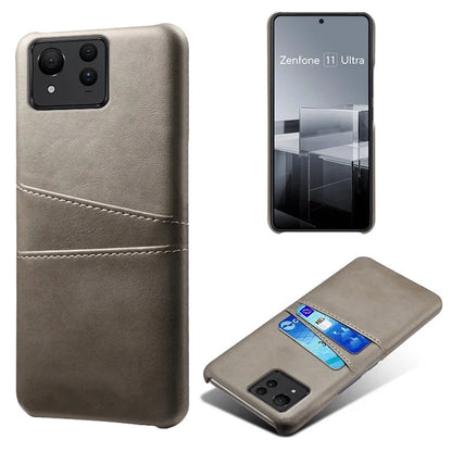 For Asus Zenfone 11 Ultra 5G Case Leather Coated PC Phone Cover with 2 Card Slots