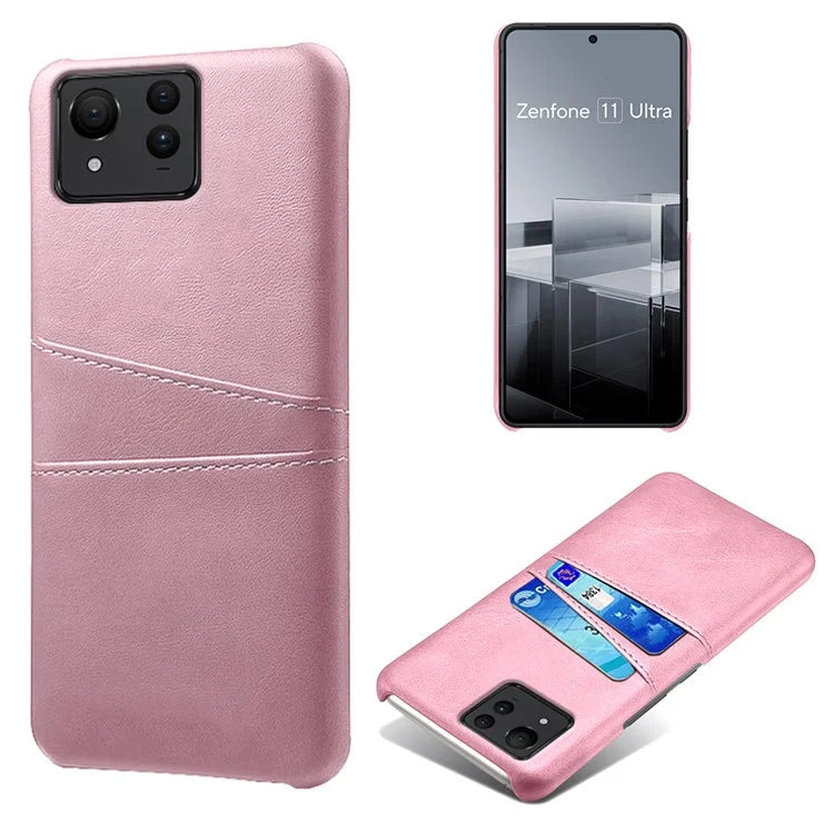 For Asus Zenfone 11 Ultra 5G Case Leather Coated PC Phone Cover with 2 Card Slots