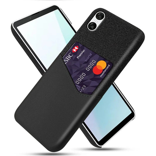 For Sony Xperia 10 VI Case Card Holder PU Leather+PC Phone Cover Cloth Texture