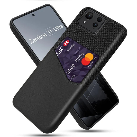 For Asus Zenfone 11 Ultra 5G Case Cloth Texture Leather+PC Card Holder Phone Cover