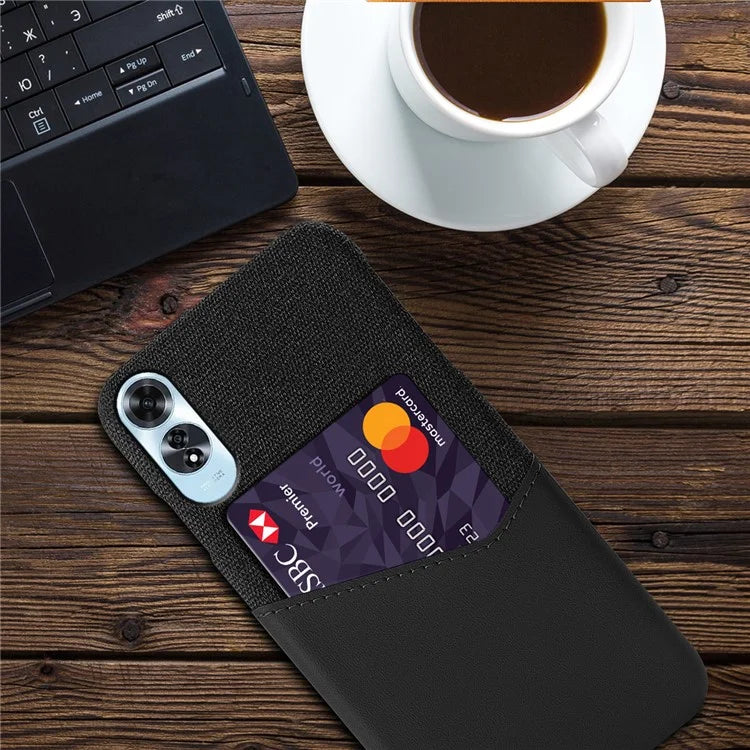 For Oppo A60 4G Case Leather + Hard PC Cloth Texture Phone Cover with Card Holder