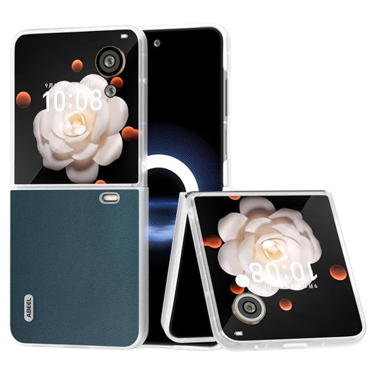 ABEEL For Honor Magic V Flip 5G Case Clear Matte Edge Genuine Cow Leather+PC Phone Shell