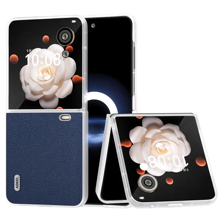 ABEEL For Honor Magic V Flip 5G Slim Case Matte Frame Genuine Cow Leather+PC Phone Cover