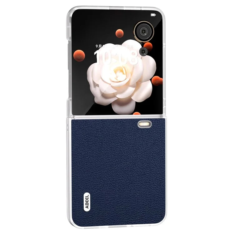 ABEEL For Honor Magic V Flip 5G Slim Case Matte Frame Genuine Cow Leather+PC Phone Cover