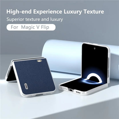 ABEEL For Honor Magic V Flip 5G Slim Case Matte Frame Genuine Cow Leather+PC Phone Cover