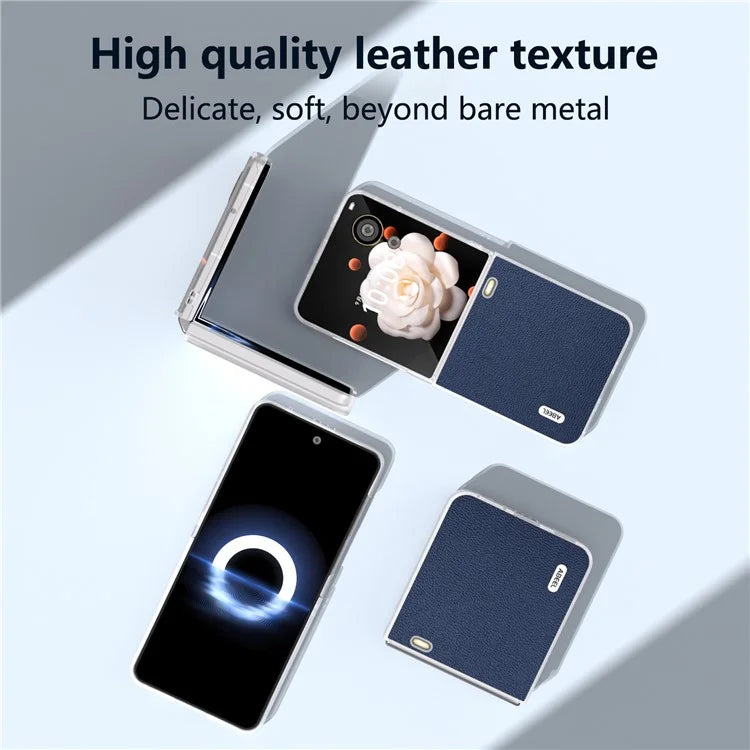 ABEEL For Honor Magic V Flip 5G Slim Case Matte Frame Genuine Cow Leather+PC Phone Cover