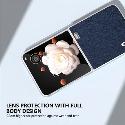 ABEEL For Honor Magic V Flip 5G Slim Case Matte Frame Genuine Cow Leather+PC Phone Cover