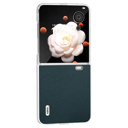 ABEEL For Honor Magic V Flip 5G Slim Case Matte Frame Genuine Cow Leather+PC Phone Cover