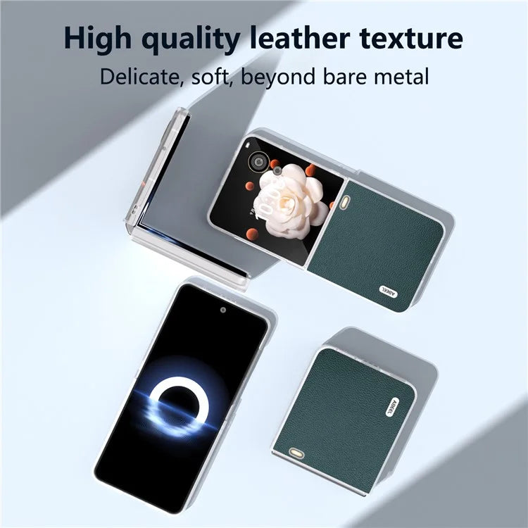 ABEEL For Honor Magic V Flip 5G Slim Case Matte Frame Genuine Cow Leather+PC Phone Cover