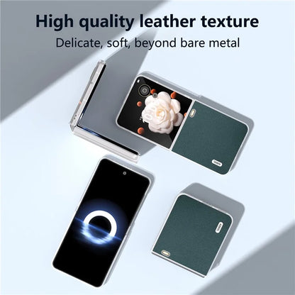 ABEEL For Honor Magic V Flip 5G Slim Case Matte Frame Genuine Cow Leather+PC Phone Cover