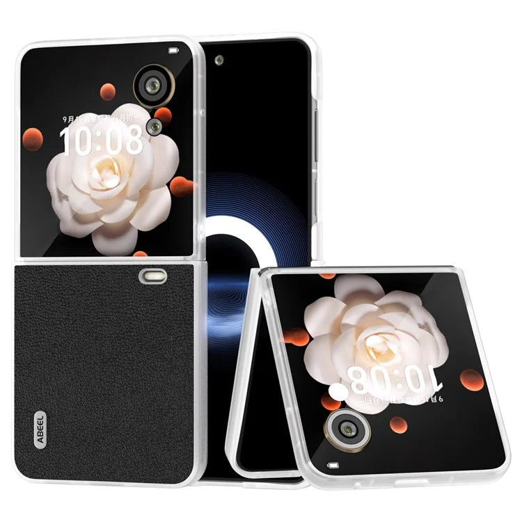 ABEEL For Honor Magic V Flip 5G Slim Case Matte Frame Genuine Cow Leather+PC Phone Cover