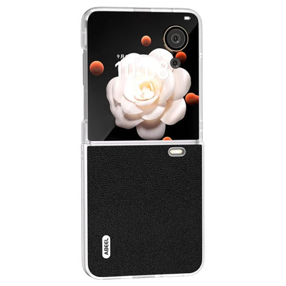 ABEEL For Honor Magic V Flip 5G Slim Case Matte Frame Genuine Cow Leather+PC Phone Cover
