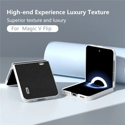 ABEEL For Honor Magic V Flip 5G Slim Case Matte Frame Genuine Cow Leather+PC Phone Cover