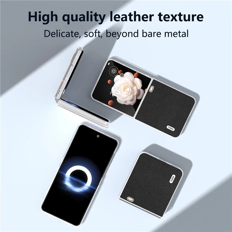 ABEEL For Honor Magic V Flip 5G Slim Case Matte Frame Genuine Cow Leather+PC Phone Cover