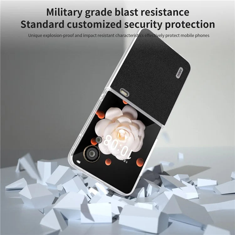 ABEEL For Honor Magic V Flip 5G Slim Case Matte Frame Genuine Cow Leather+PC Phone Cover