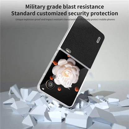 ABEEL For Honor Magic V Flip 5G Slim Case Matte Frame Genuine Cow Leather+PC Phone Cover
