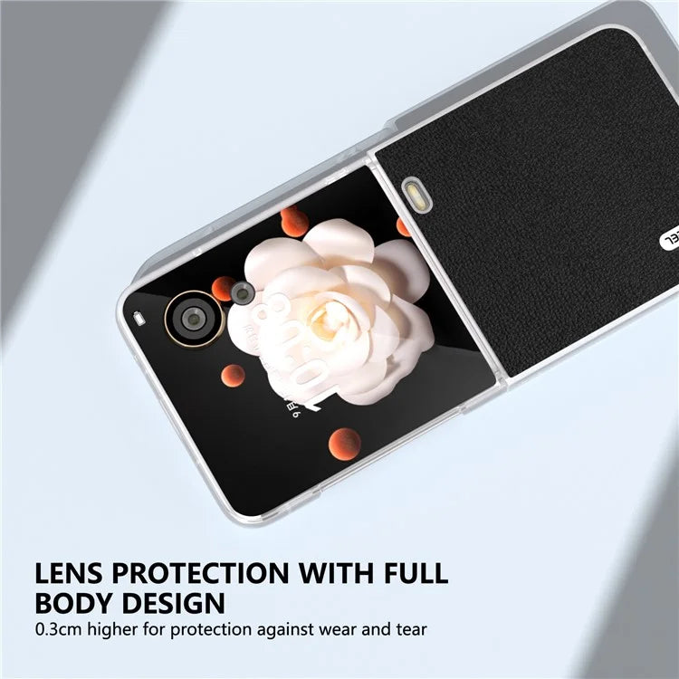 ABEEL For Honor Magic V Flip 5G Slim Case Matte Frame Genuine Cow Leather+PC Phone Cover