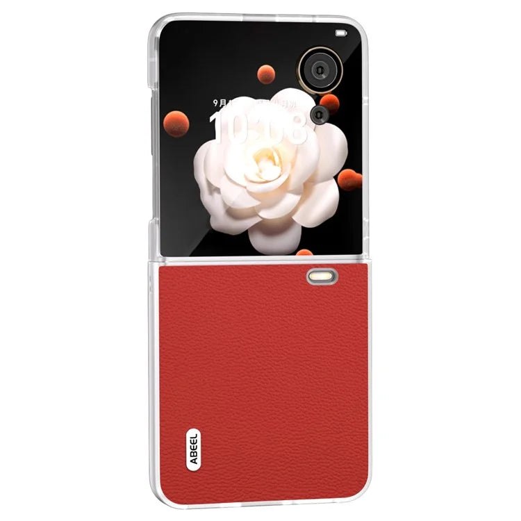 ABEEL For Honor Magic V Flip 5G Slim Case Matte Frame Genuine Cow Leather+PC Phone Cover