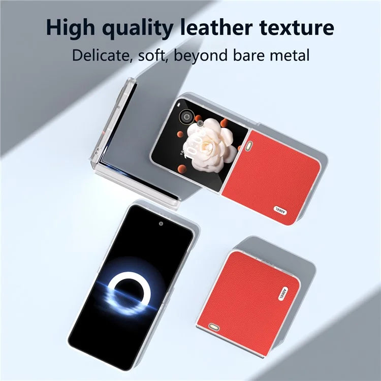 ABEEL For Honor Magic V Flip 5G Slim Case Matte Frame Genuine Cow Leather+PC Phone Cover