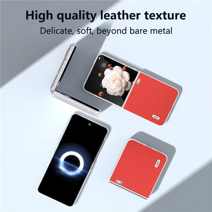 ABEEL For Honor Magic V Flip 5G Slim Case Matte Frame Genuine Cow Leather+PC Phone Cover