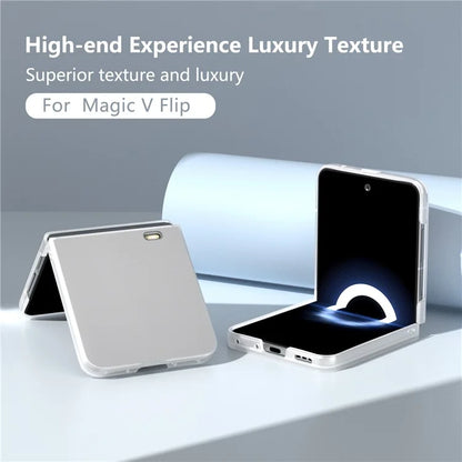 For Honor Magic V Flip 5G Case Clear Matte Edge PU Leather+PC Folding Phone Cover