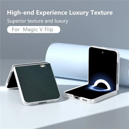 For Honor Magic V Flip 5G Case Clear Matte Edge PU Leather+PC Folding Phone Cover