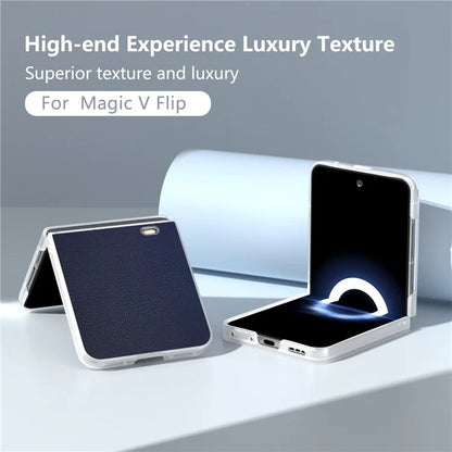 For Honor Magic V Flip 5G Case Clear Matte Edge PU Leather+PC Folding Phone Cover
