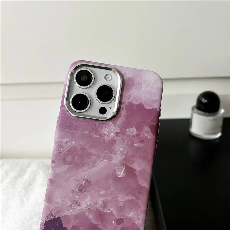 ARU For iPhone 14 Pro Magnetic Case Marble Pattern PC Phone Cover with Metal Lens Frame