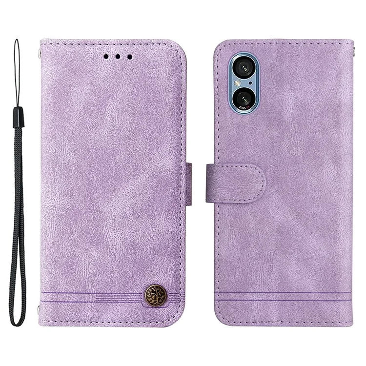 For Sony Xperia 5 V Case PU Leather Phone Cover Tree Hardware Decor