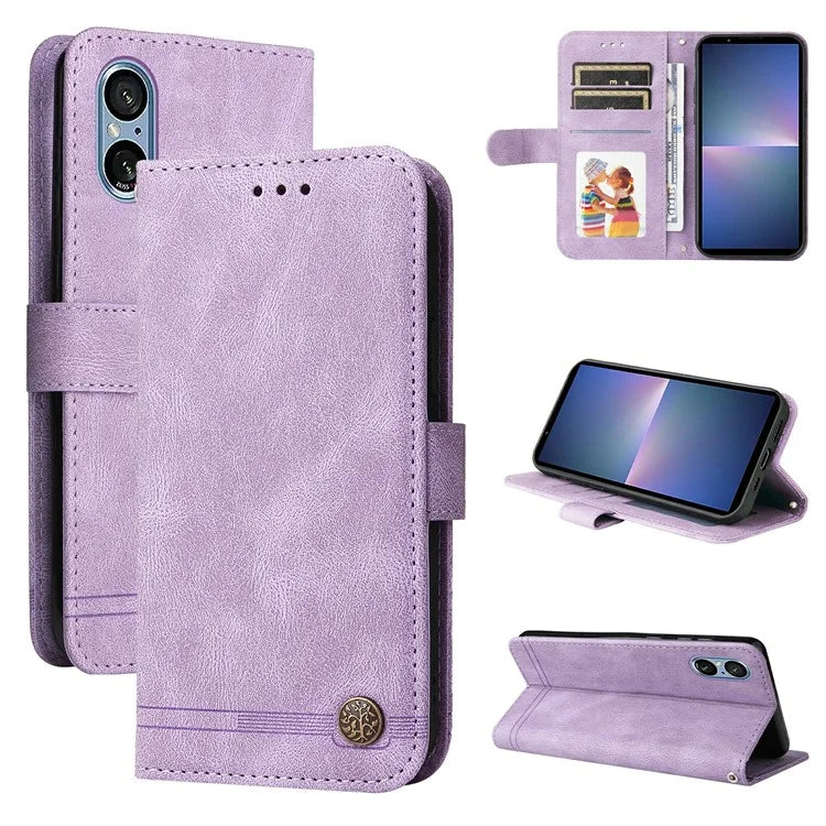 For Sony Xperia 5 V Case PU Leather Phone Cover Tree Hardware Decor