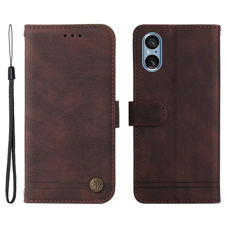 For Sony Xperia 5 V Case PU Leather Phone Cover Tree Hardware Decor