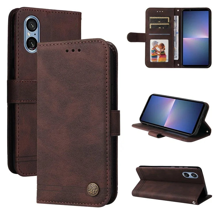 For Sony Xperia 5 V Case PU Leather Phone Cover Tree Hardware Decor
