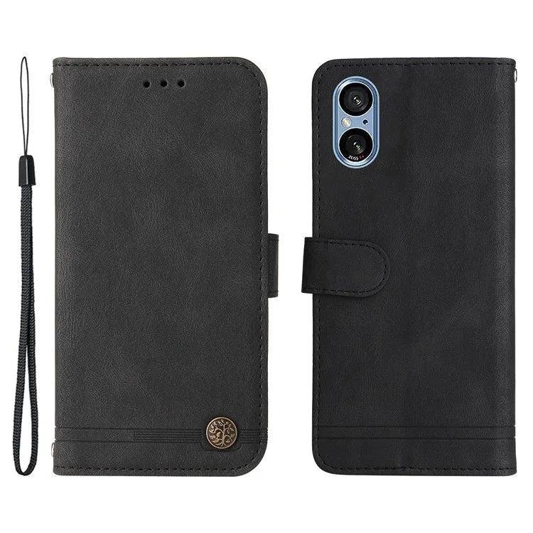 For Sony Xperia 5 V Case PU Leather Phone Cover Tree Hardware Decor