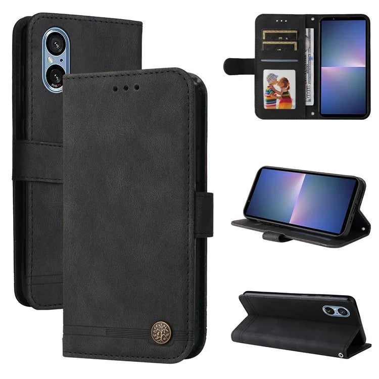 For Sony Xperia 5 V Case PU Leather Phone Cover Tree Hardware Decor