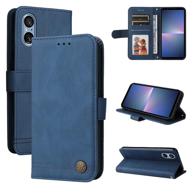 For Sony Xperia 5 V Case PU Leather Phone Cover Tree Hardware Decor