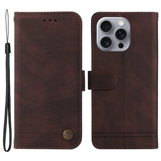 For iPhone 16 Pro Max Case Skin Feeling Leather Wallet Stand Phone Cover with Strap