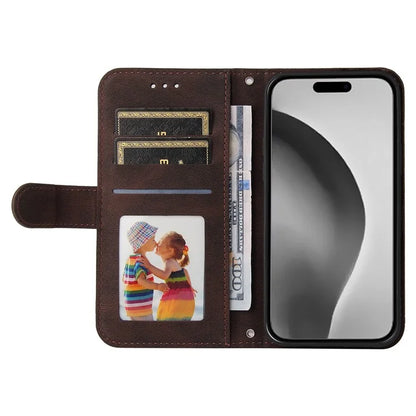 For iPhone 16 Pro Max Case Skin Feeling Leather Wallet Stand Phone Cover with Strap