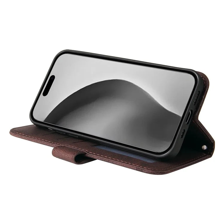 For iPhone 16 Pro Max Case Skin Feeling Leather Wallet Stand Phone Cover with Strap