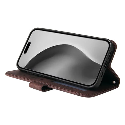 For iPhone 16 Pro Max Case Skin Feeling Leather Wallet Stand Phone Cover with Strap