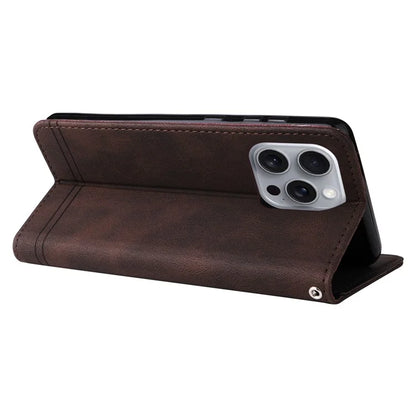 For iPhone 16 Pro Max Case Skin Feeling Leather Wallet Stand Phone Cover with Strap
