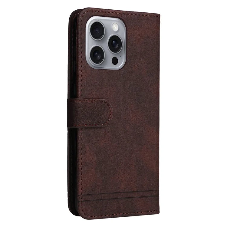 For iPhone 16 Pro Max Case Skin Feeling Leather Wallet Stand Phone Cover with Strap