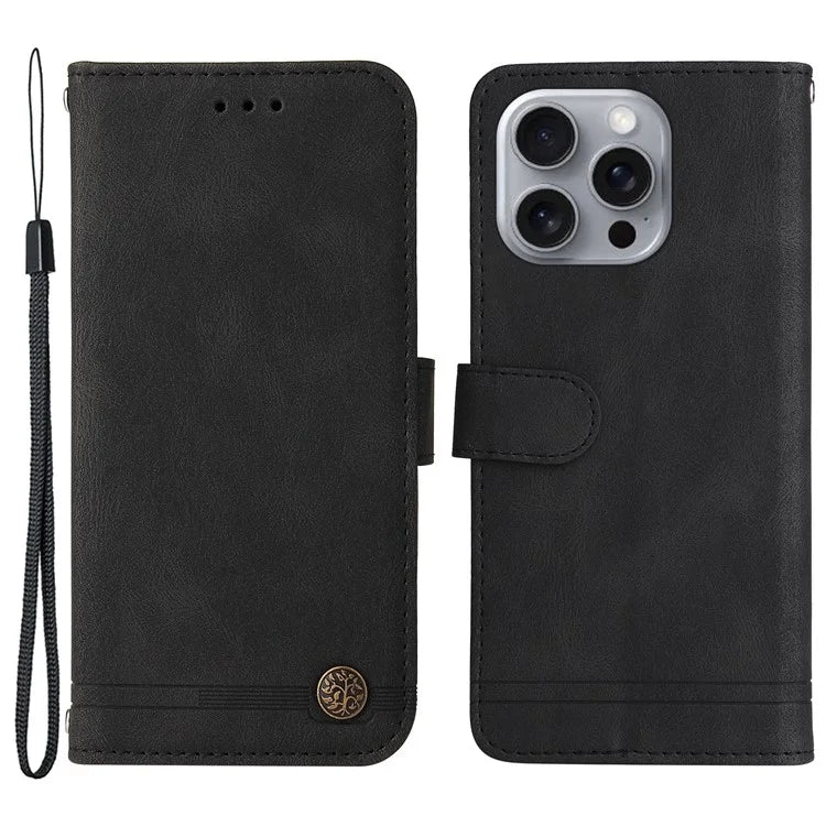 For iPhone 16 Pro Max Case Skin Feeling Leather Wallet Stand Phone Cover with Strap