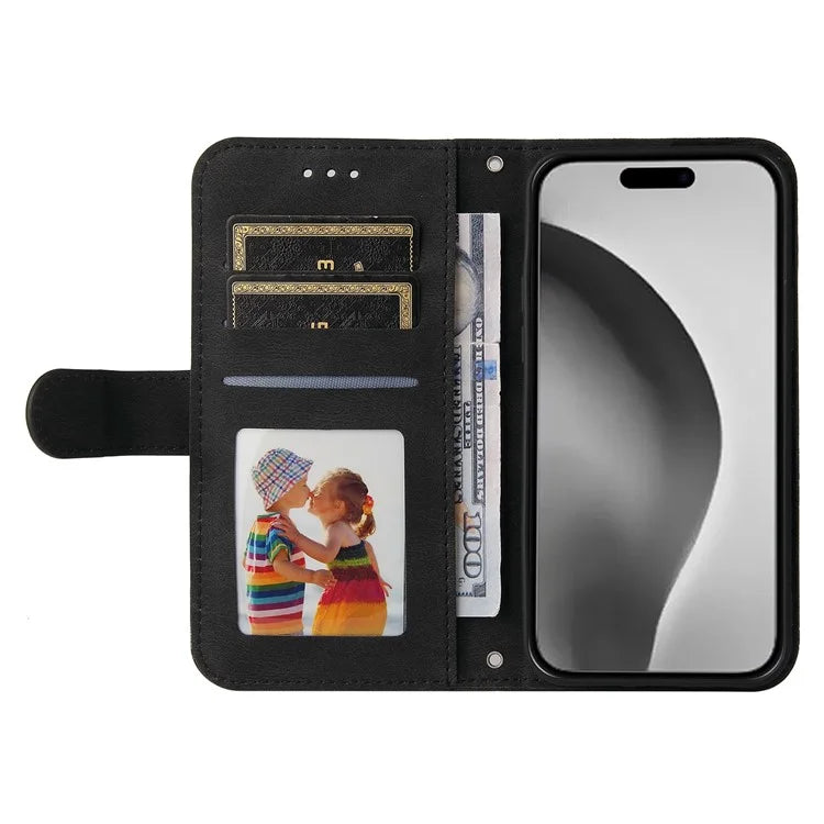 For iPhone 16 Pro Max Case Skin Feeling Leather Wallet Stand Phone Cover with Strap