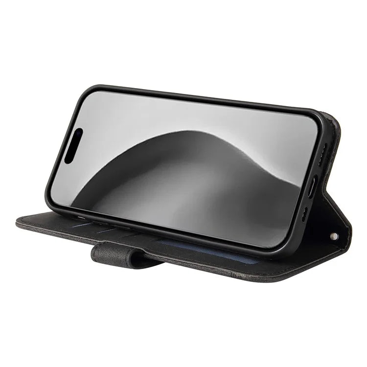 For iPhone 16 Pro Max Case Skin Feeling Leather Wallet Stand Phone Cover with Strap